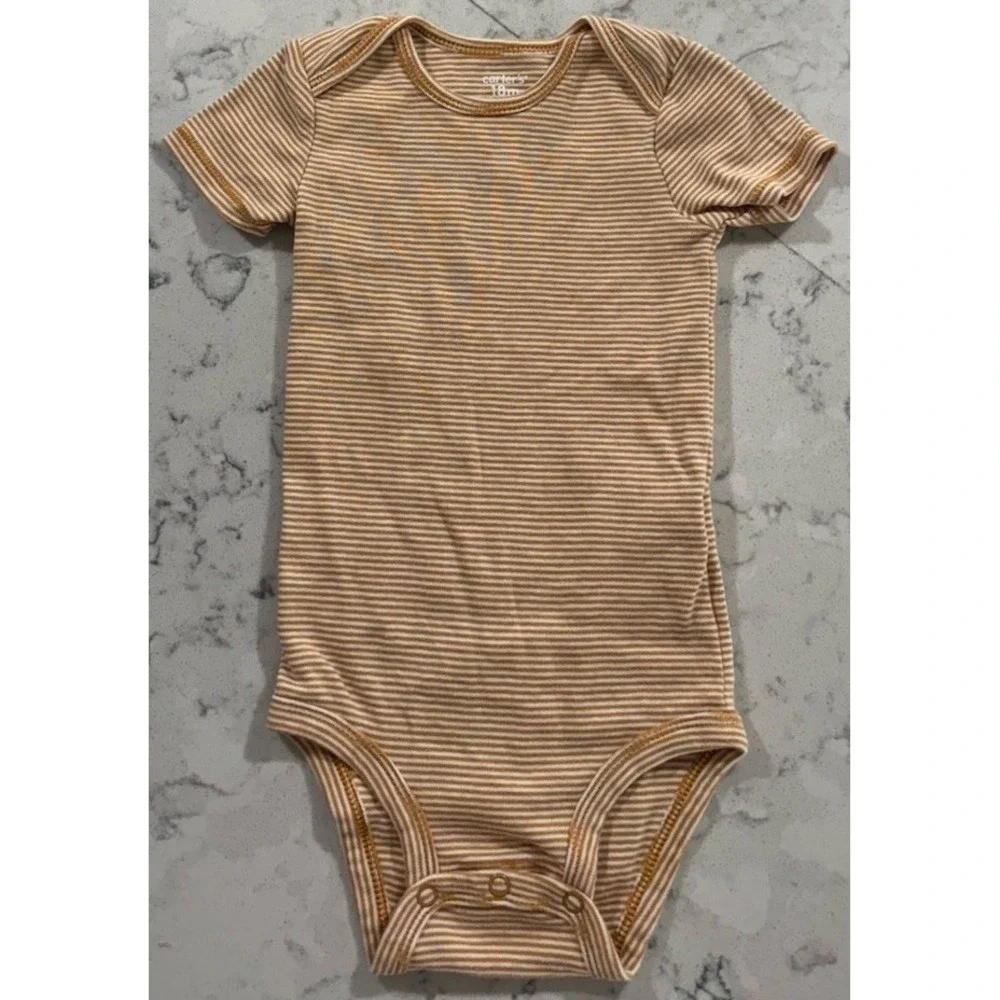 Carters Baby Boy Bodysuit 18 Months Orange White Striped Cotton Short Sleeve